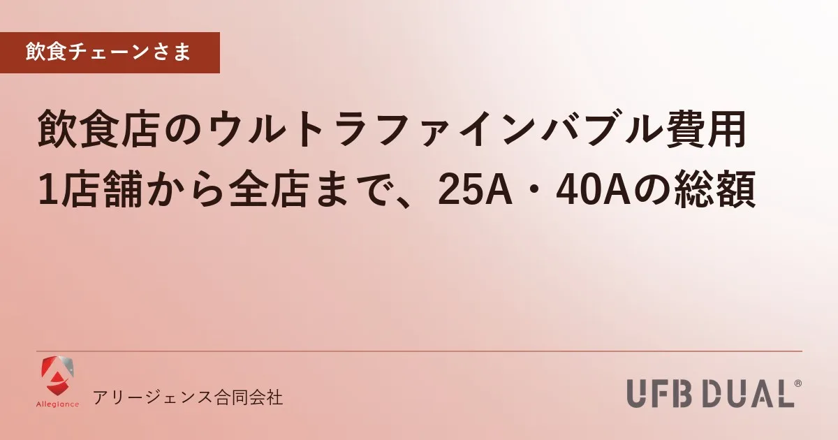 飲食店のウルトラファインバブル費用|1店舗から全店まで、25A・40Aの総額